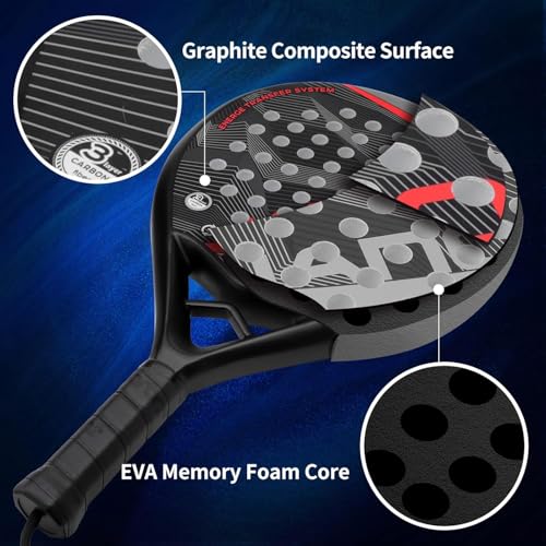 ianoni Padel Racket Carbon Fiber Surface with EVA Memory Flex Foam Core Paddle Tennis Racquets-Orange
