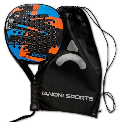 ianoni Padel Racket Carbon Fiber Surface with EVA Memory Flex Foam Core Paddle Tennis Racquets-Orange