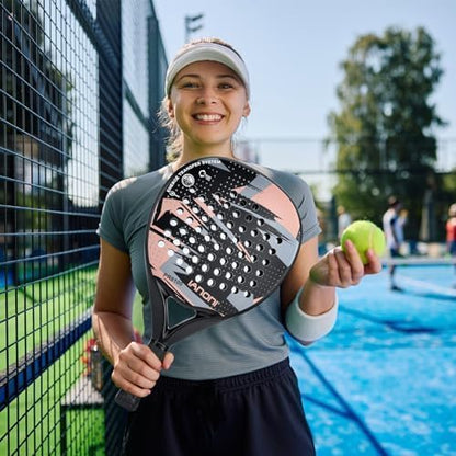 ianoni Padel Racket Carbon Fiber Surface with EVA Memory Flex Foam Core - 8100 Orange Racket + Bag + 3x Pro Padel Balls + Extra grip